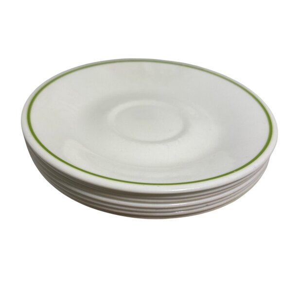 Corelle By Corning Saucer Plate Meadow White Green Trim 6.25" Vintage Set Of 5 - Picture 1 of 8